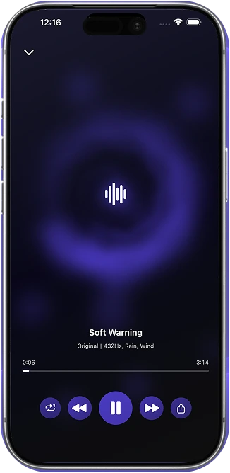 The SlowVibeMaker music player with a violet visualizer and playback controls